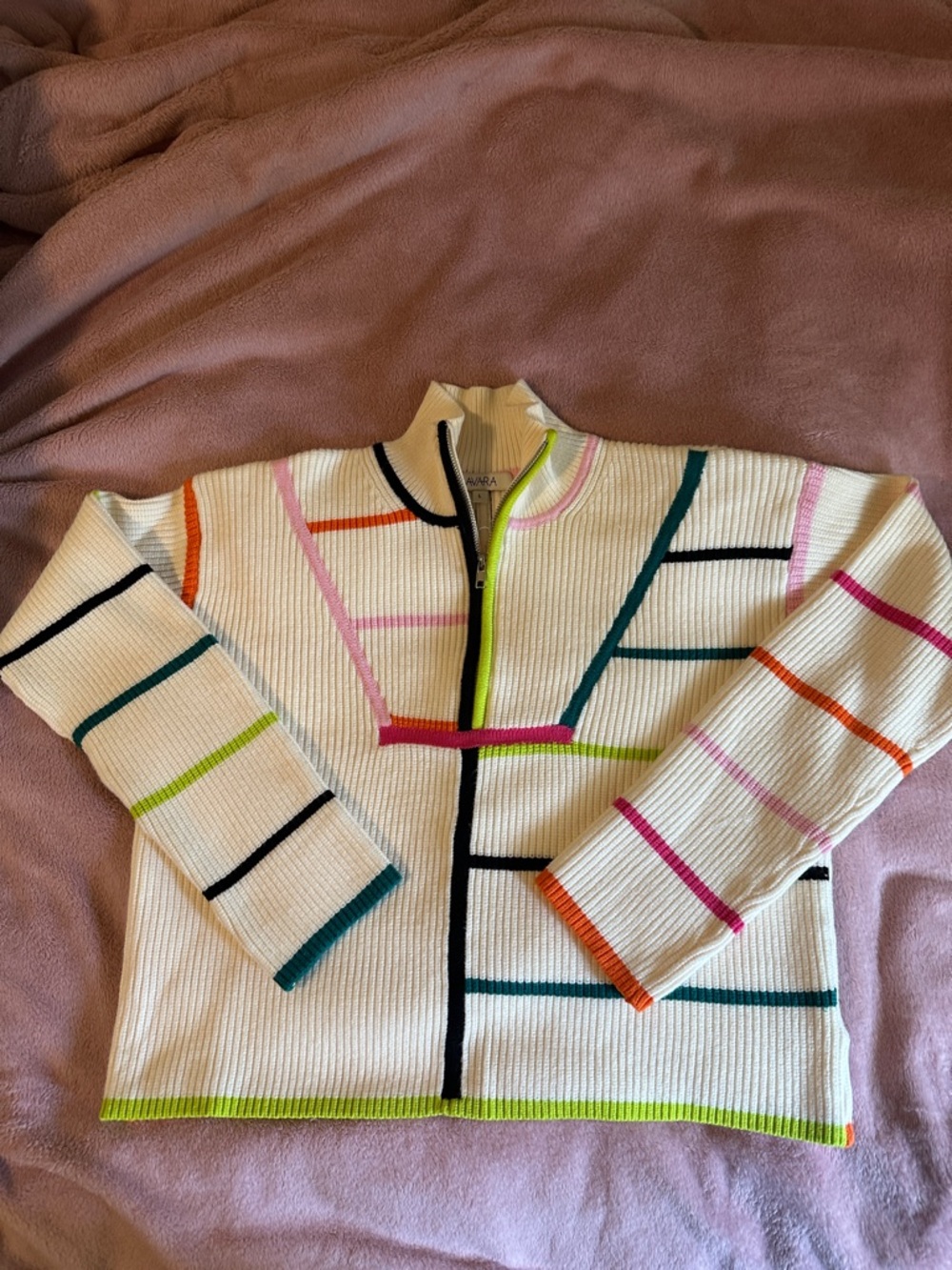 Avara Multicolor Stripe Half-Zip Turtleneck Sweater